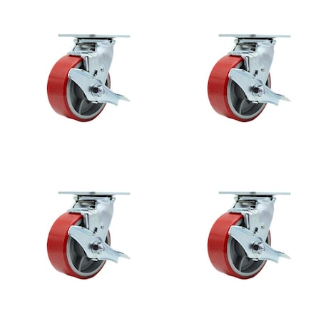 Service Caster Tool Box Caster Wheel Set 5'' Red Poly on Cast Iron Swivel Casters, 4PK TOOL-SCC-30CS520-PUR-RS-TLB-4